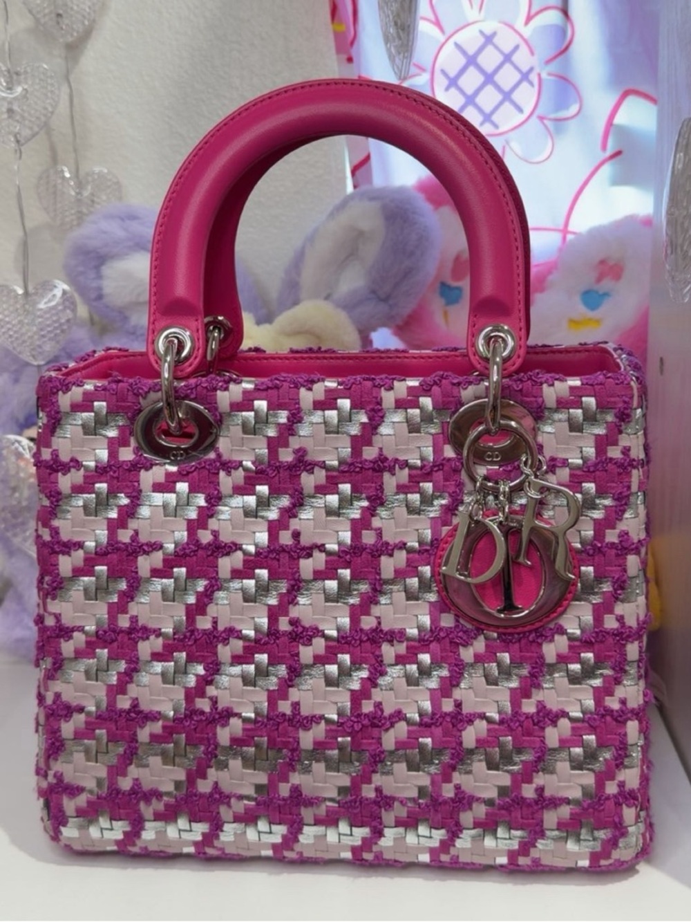 Dior Pink Tweed Lady Dior Satchel with Silver Hardware - Picture 3 of 15